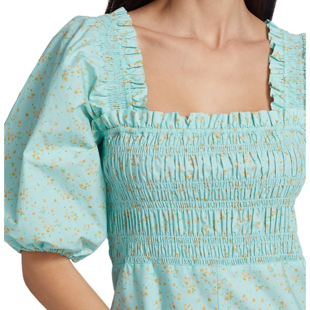 GANNI CORYDALIS BLUE PRINTED POPLIN MINI DRESS 8 - Picture 7 of 16